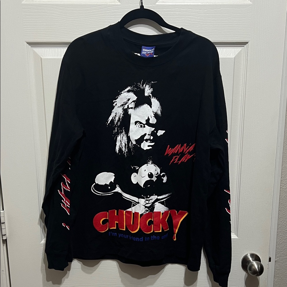 Chucky Black Graphic Long Sleeve Men's Shirt